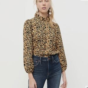 J.Crew Long-sleeve ruffle-neck top in leopard